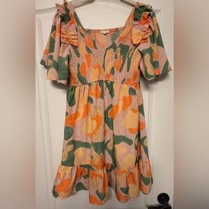 Jodifl Smocked Floral Tiered Dress Small Flutter Sleeve Boho Coastal Cowgirl